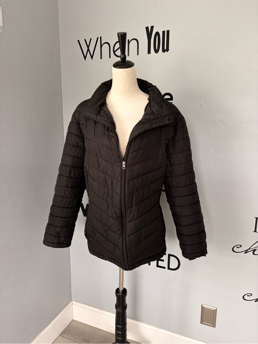 Faded Glory Brown Quilted Zip-Up Puffer Jacket